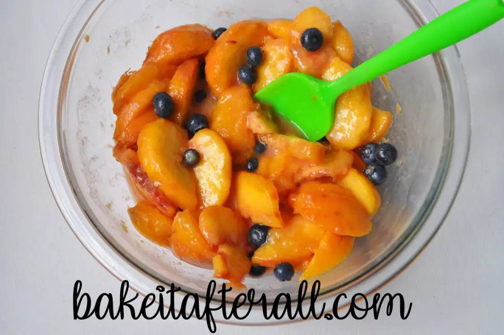 peach and blueberry mixture in a bowl