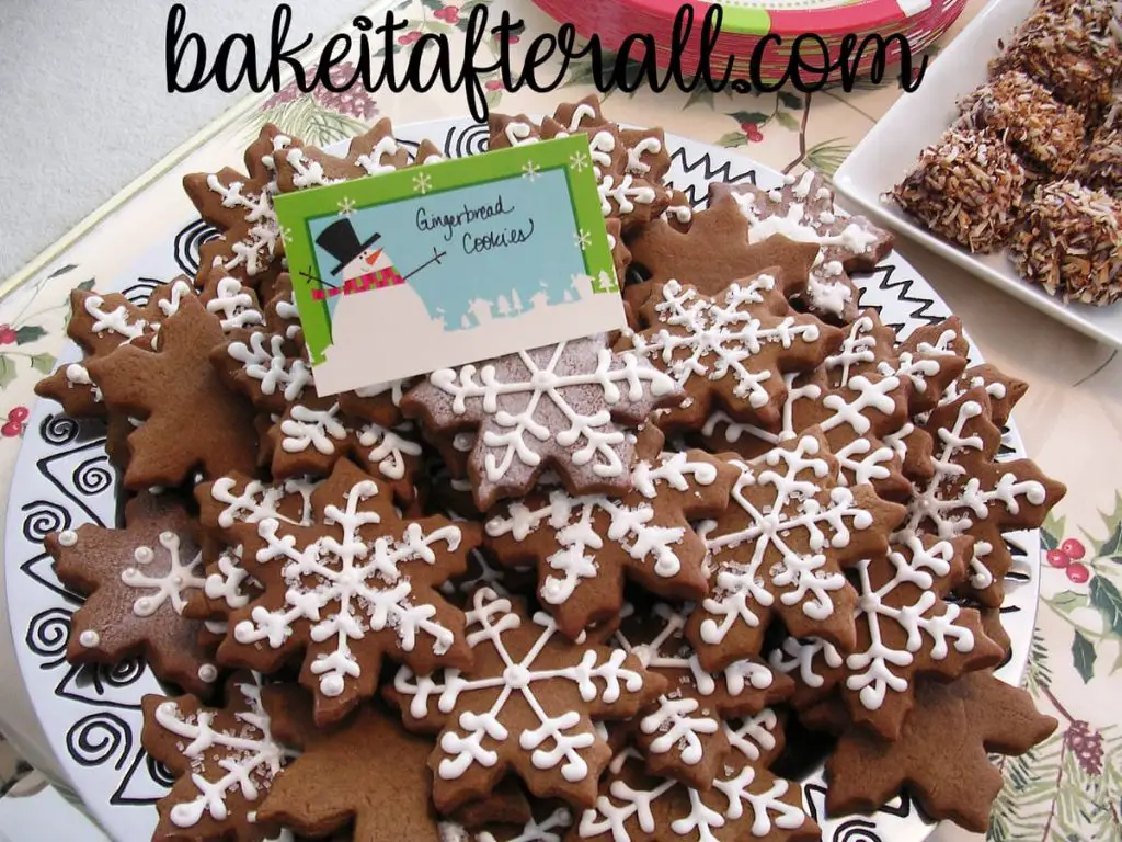 platter of snowflake gingerbread cookies for a Holiday Open House