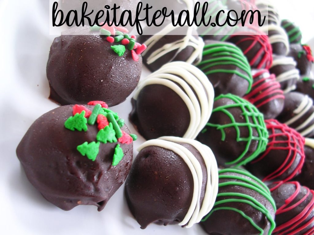 Homemade Oreo Truffles decorated as Holiday Truffles on a plate