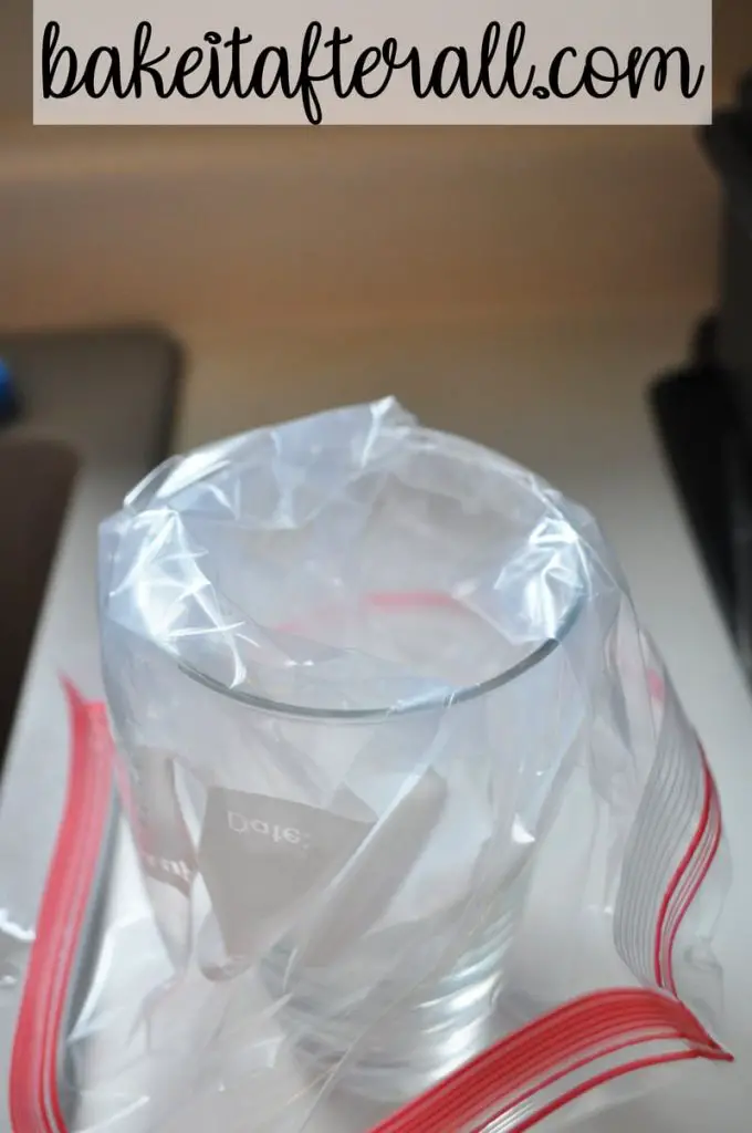 resealable plastic bag in a glass