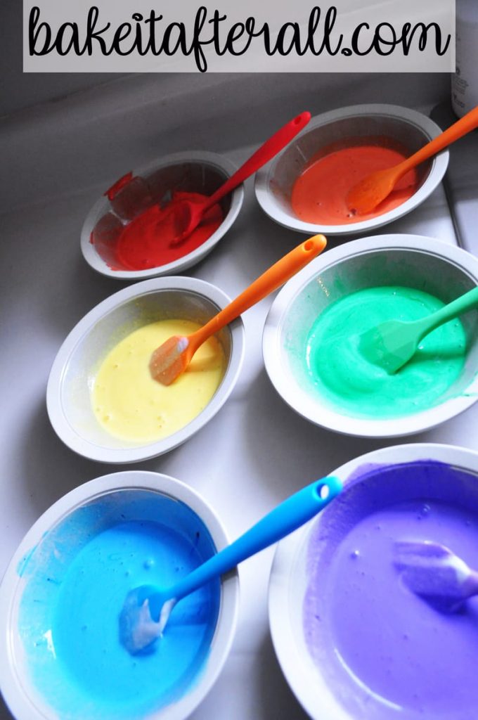 bowls of rainbow colored ice cream