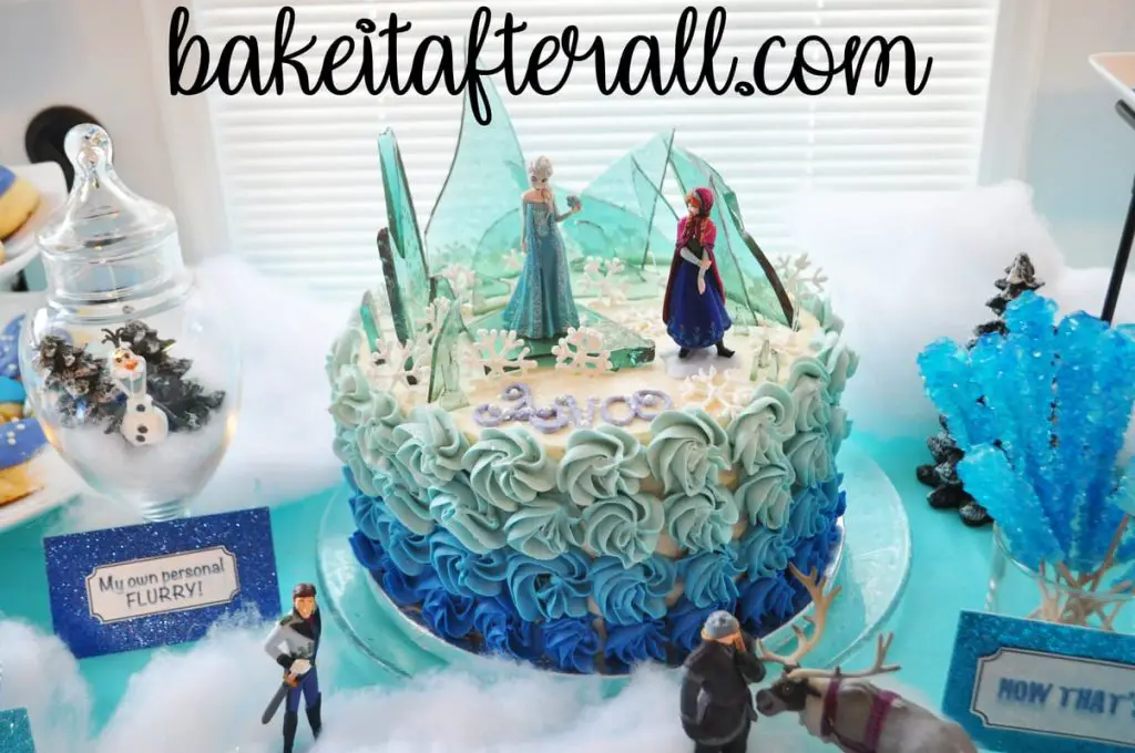 Frozen cake on dessert table