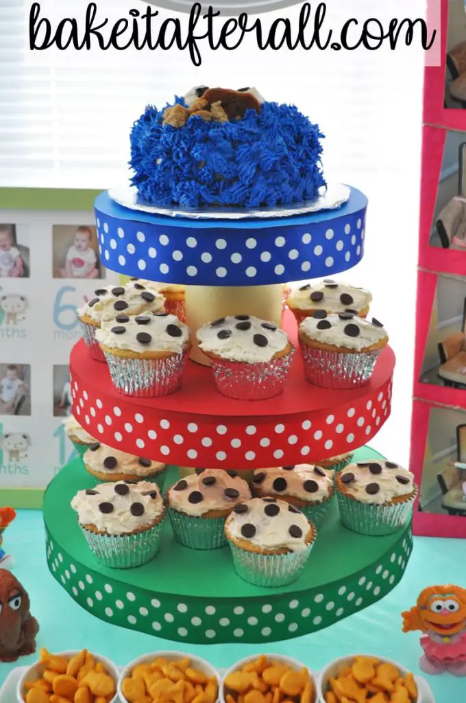 Sesame Street Birthday Party chocolate chip cookie cupcakes