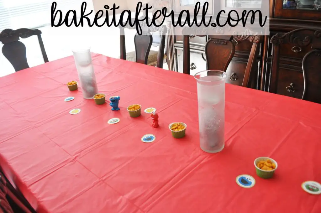Sesame Street Birthday Party  table decorated with sesame street figures