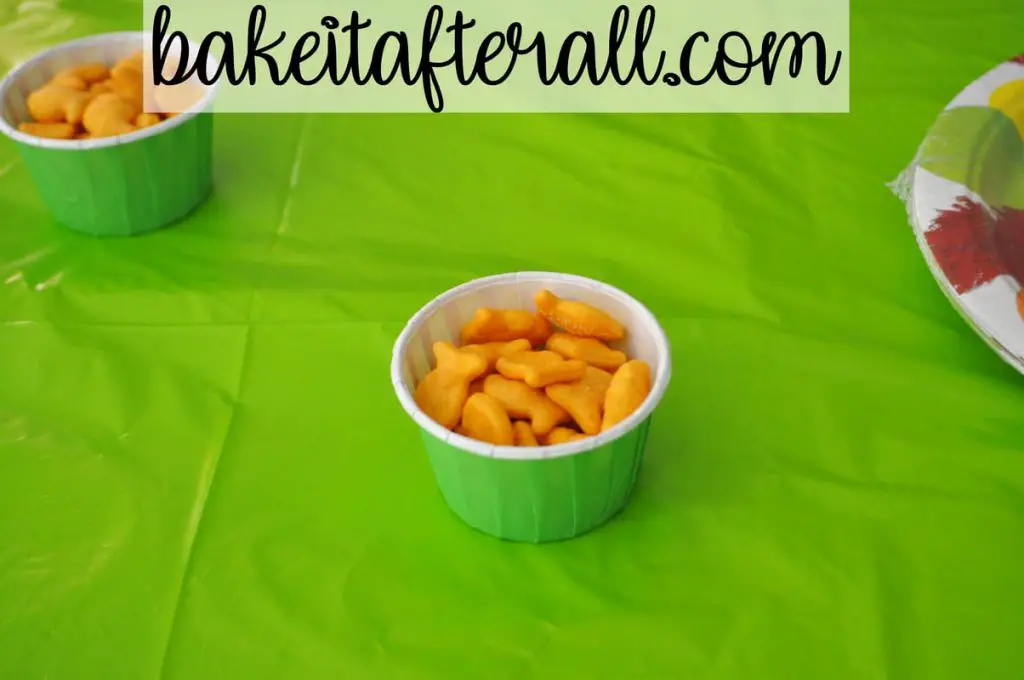 goldfish crackers in candy cup on table