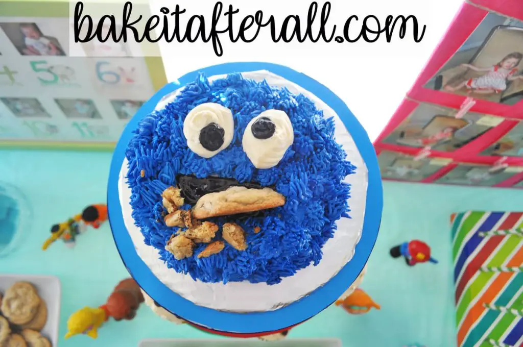 aerial shot of Cookie Monster cake smash cake