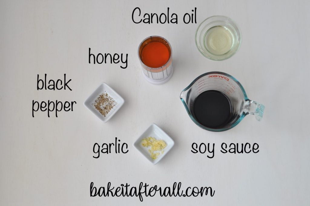 honey garlic marinade ingredients in separate bowls