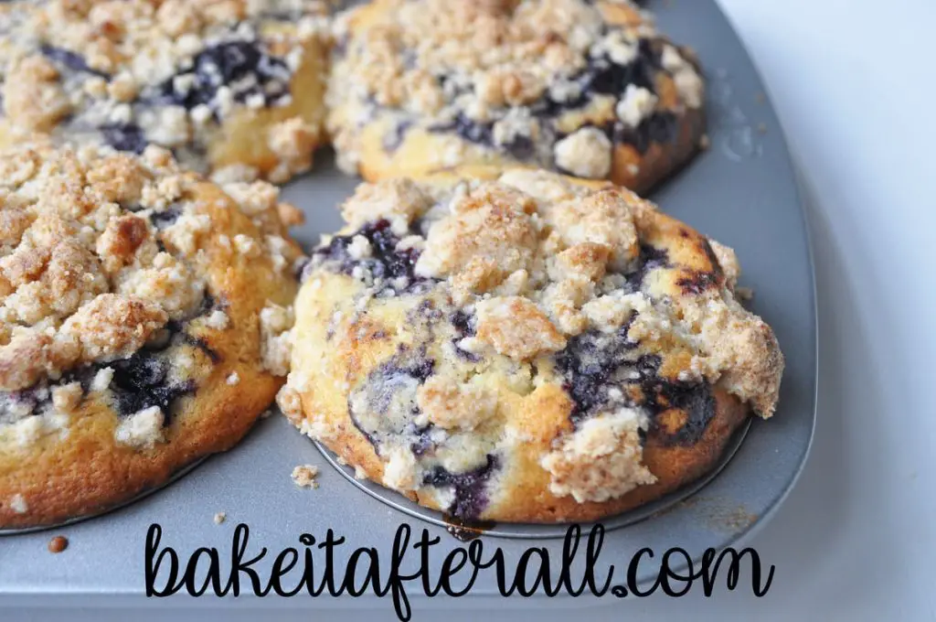 baked blueberry muffins with streusel topping
