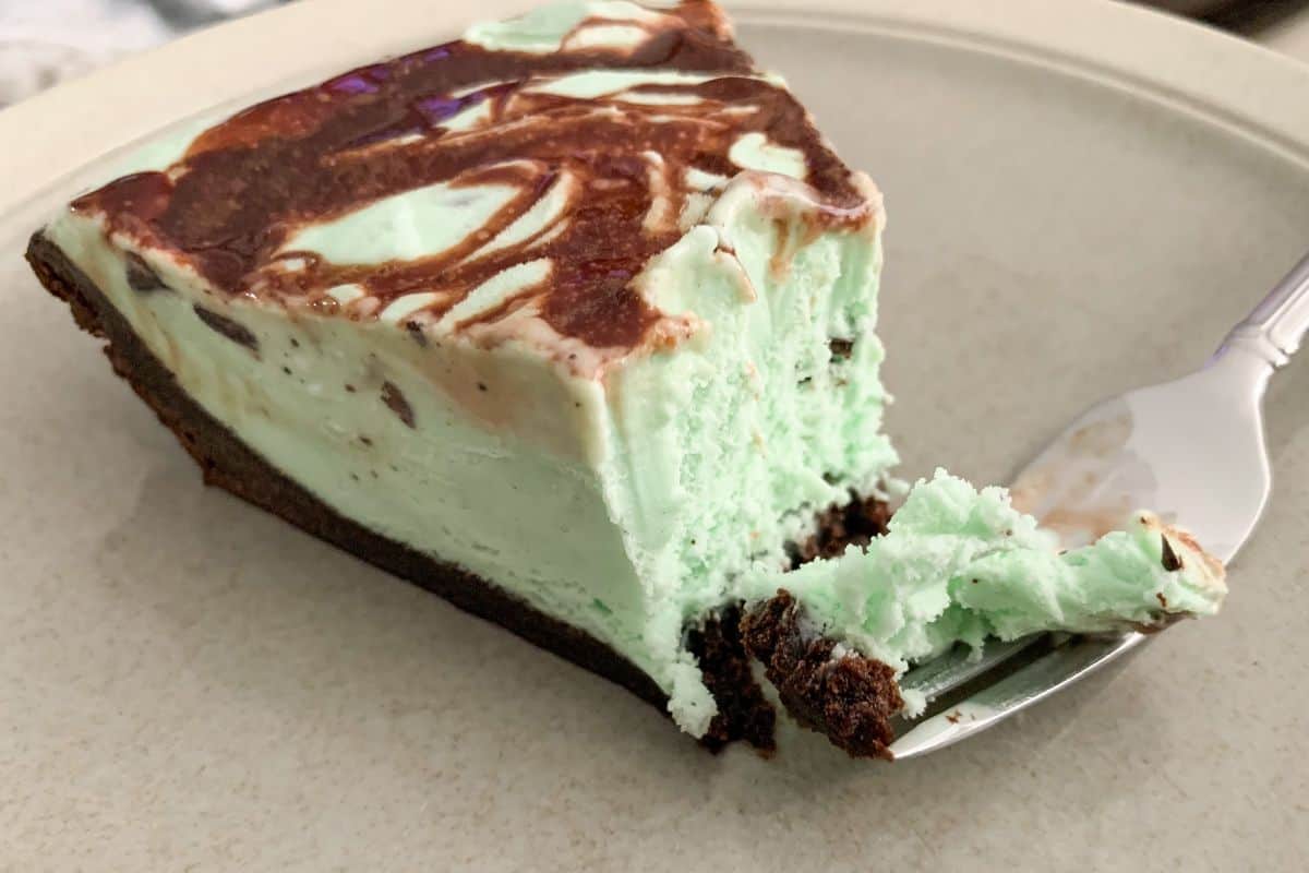 a slice of mint ice cream pie on a plate