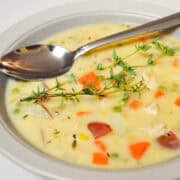 Panera Sonoma Chicken Stew in a bowl with a spoon