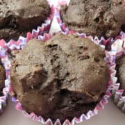 chocolate banana bread muffins in cupcake wrappers