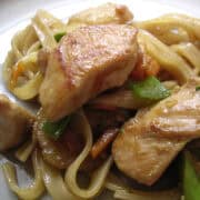 Garlic Chicken with noodles on a plate