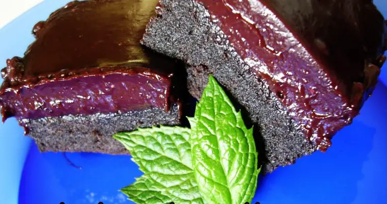 Dark Chocolate Mascarpone Brownies with Blueberry Ganache
