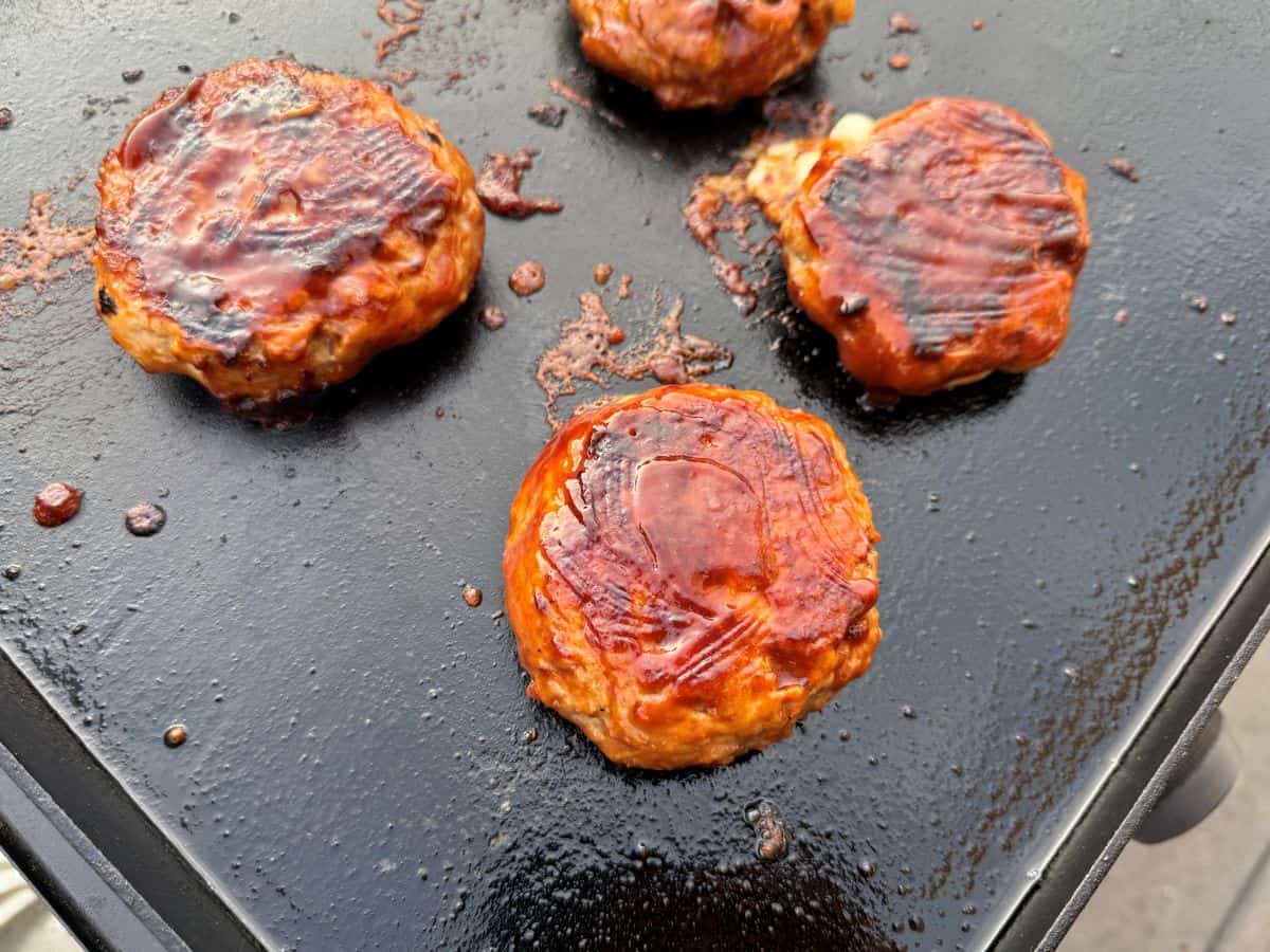 Pepper Jack Turkey Burgers on a Blackstone griddle