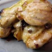 caramelized apple stuffed chicken with cherries and fontina on a plate