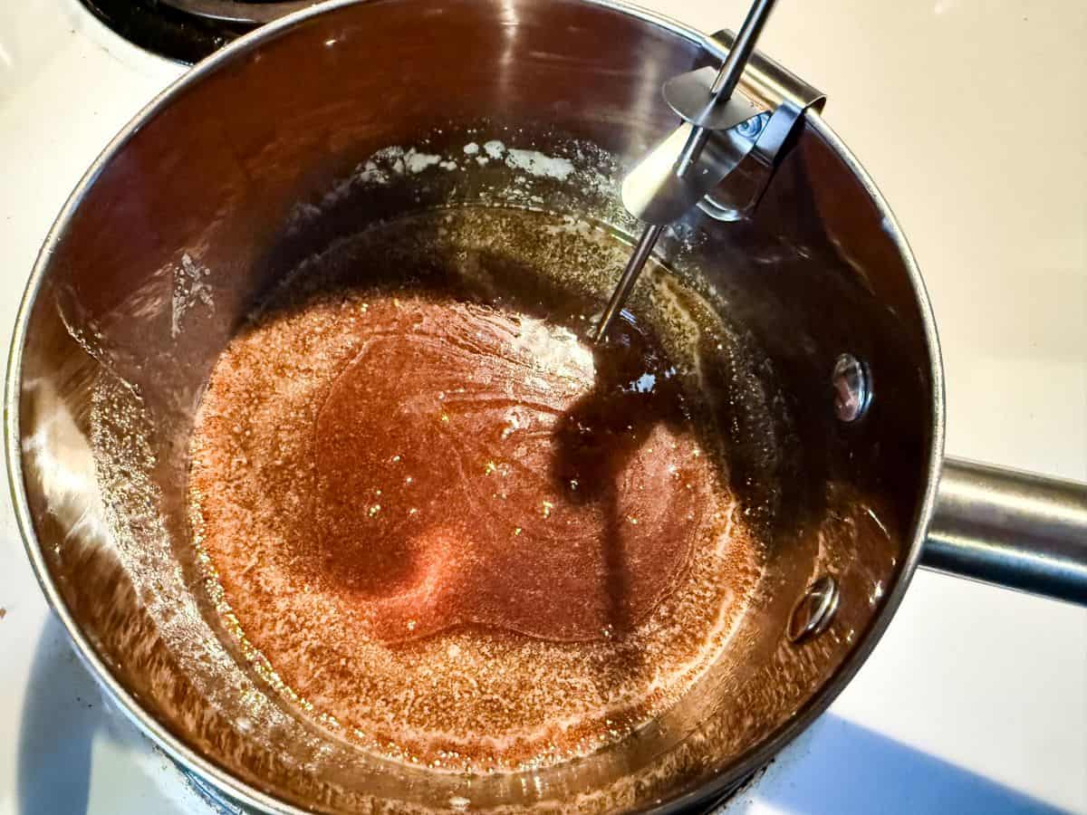 nut free brittle ingredients melting together in a saucepan
