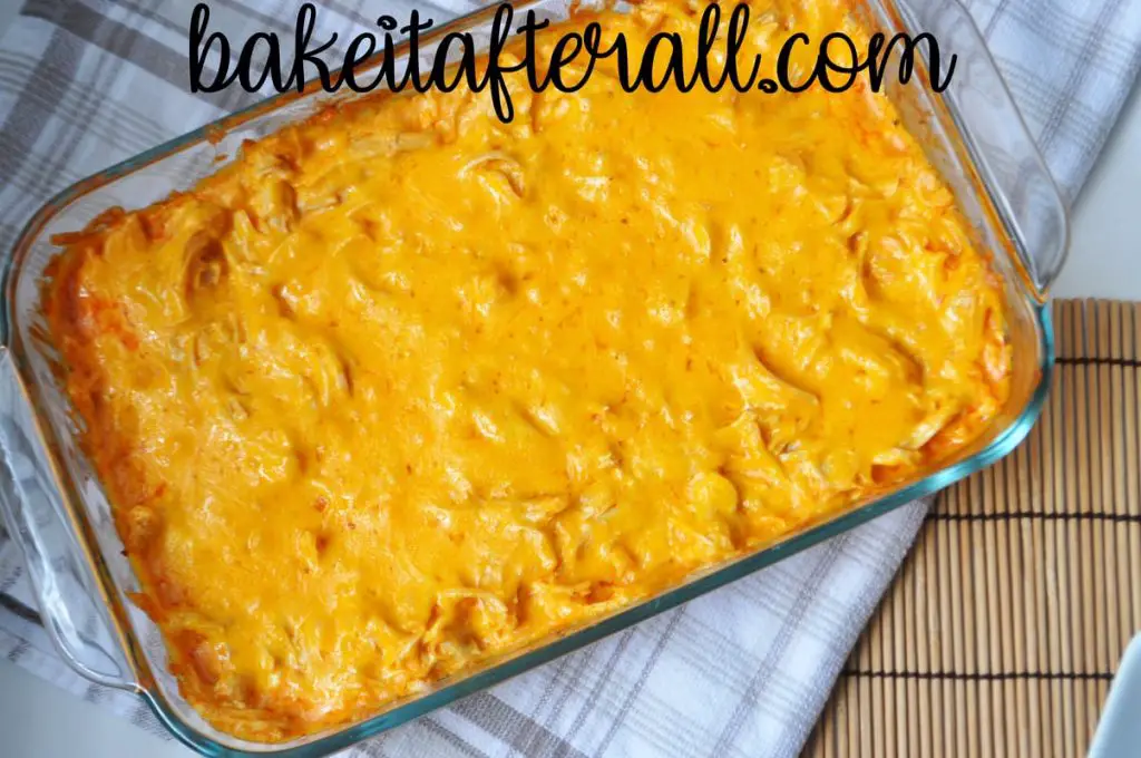 Buffalo Chicken Dip baked in a dish