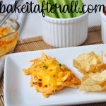 Buffalo Chicken Dip on a plate with tortilla chips