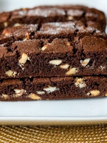Nut Free Triple Chocolate Biscotti on a white plate