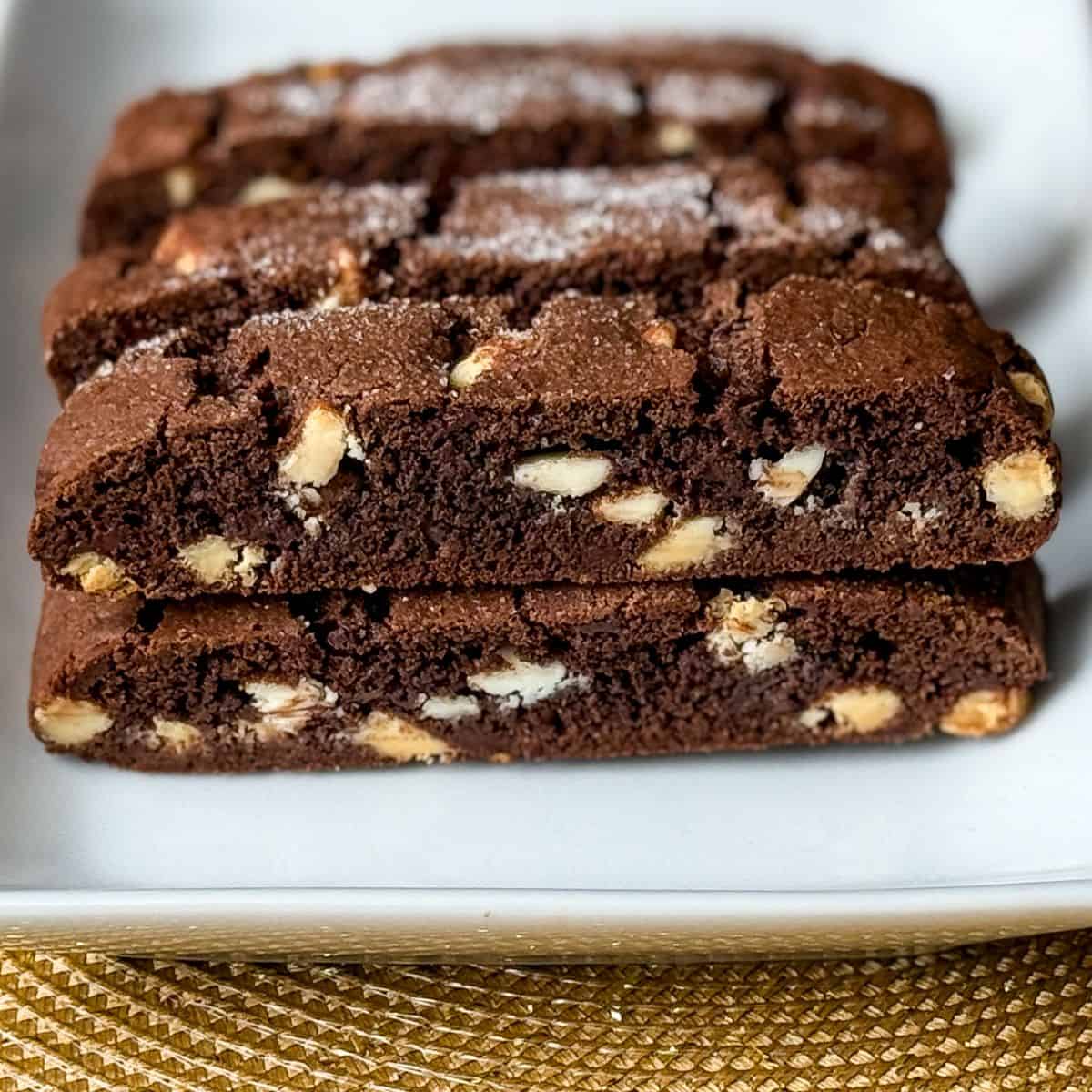 Nut Free Triple Chocolate Biscotti on a white plate
