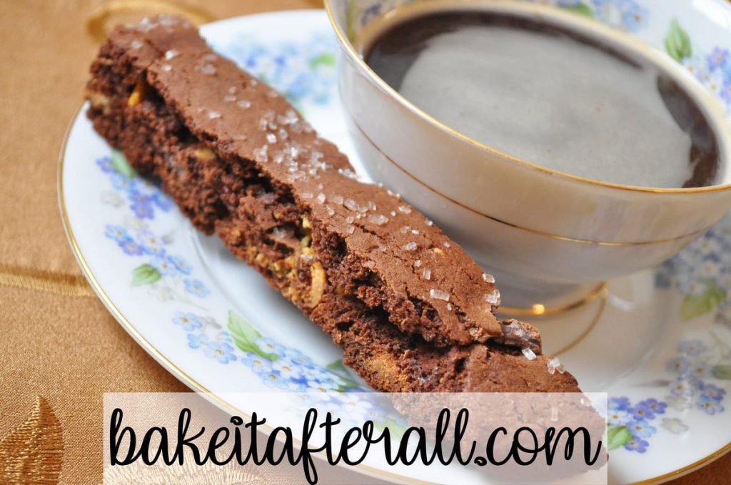 Triple Chocolate Biscotti with a cup of coffee