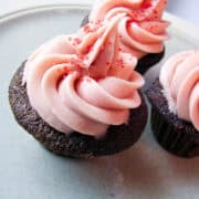 chocolate cupcakes with pomegranate cream cheese frosting
