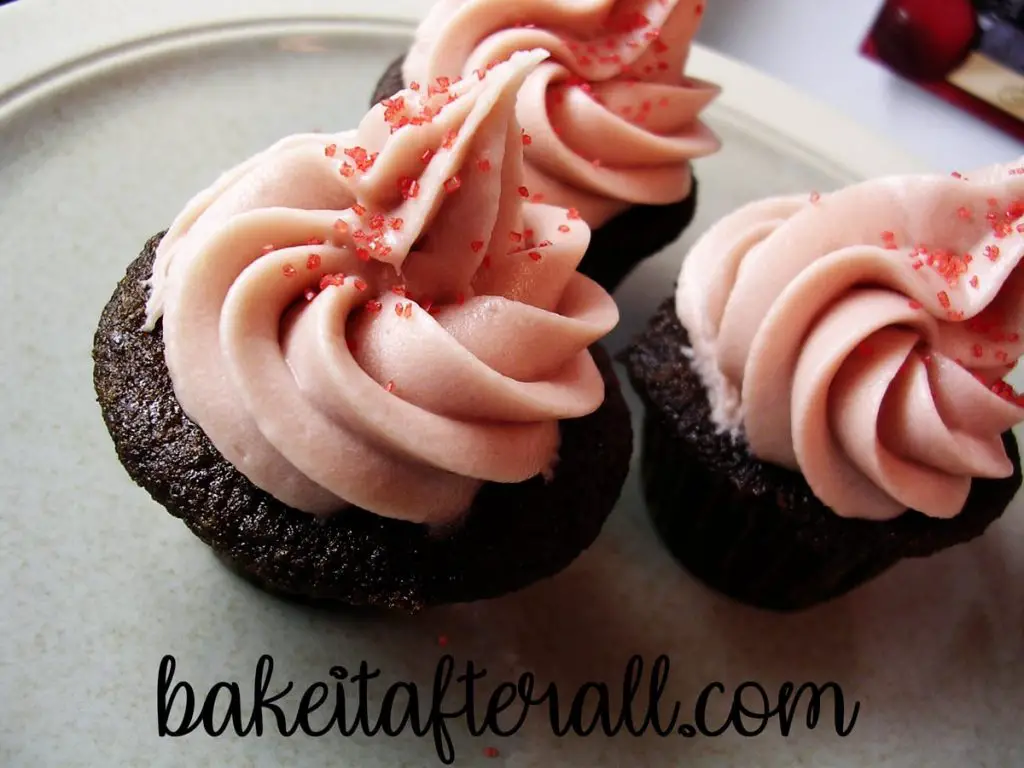 Pomegranate Cream Cheese Frosting on chocolate cupcakes