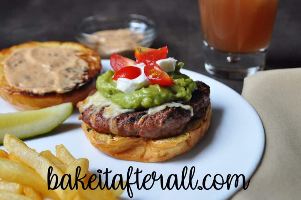 Guacamole Turkey Burgers with bun off to show the toppings