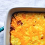 Cheesy Amish Breakfast Casserole in a casserole dish