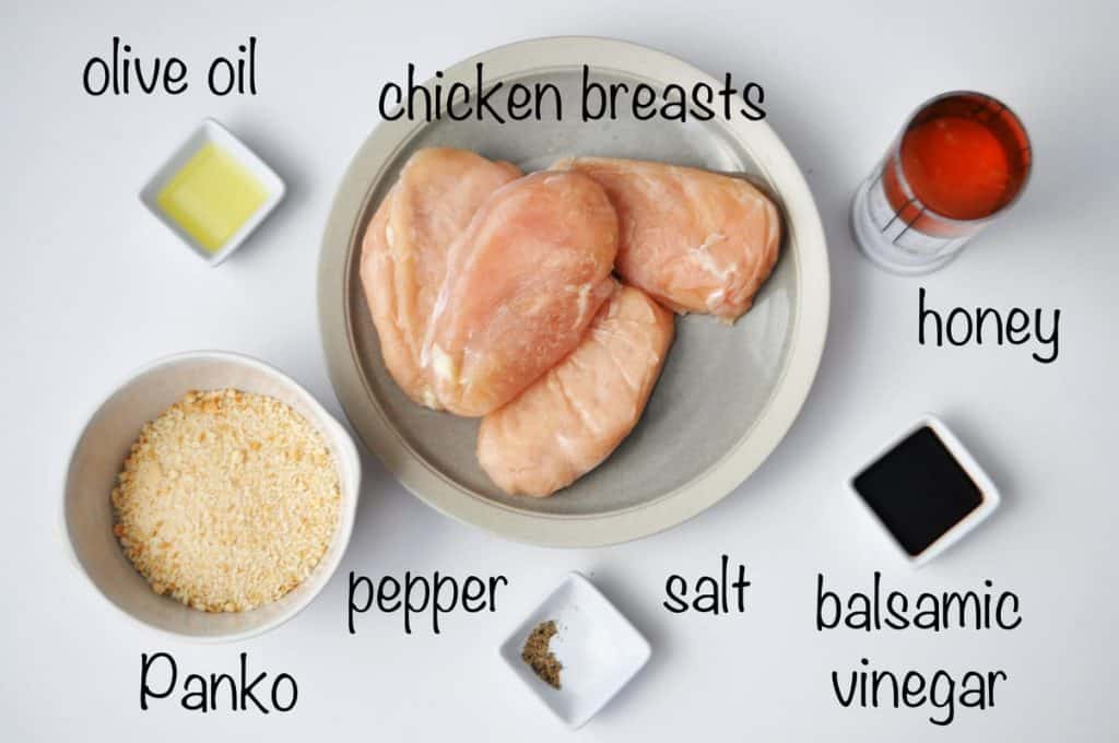 oven fried honey chicken nuggets ingredients overhead shot