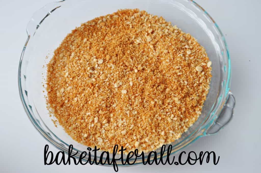 toasted panko breadcrumbs in a glass pie plate