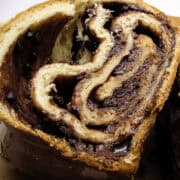 Chocolate Babka cut open to reveal the layers inside
