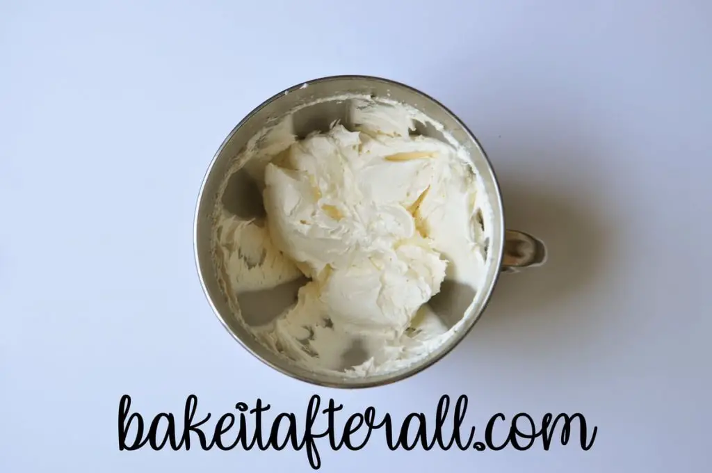 whipped Easy Vanilla Buttercream in a mixing bowl