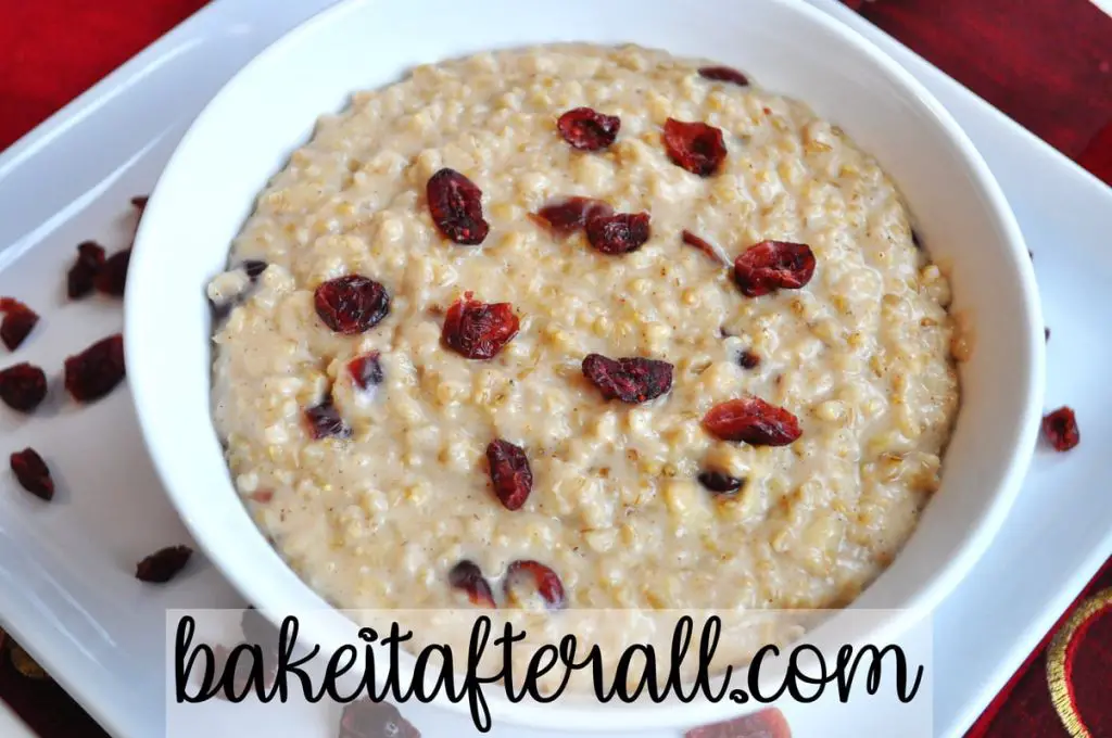 Steel Cut Oatmeal in a bowl with dried cranberries on top