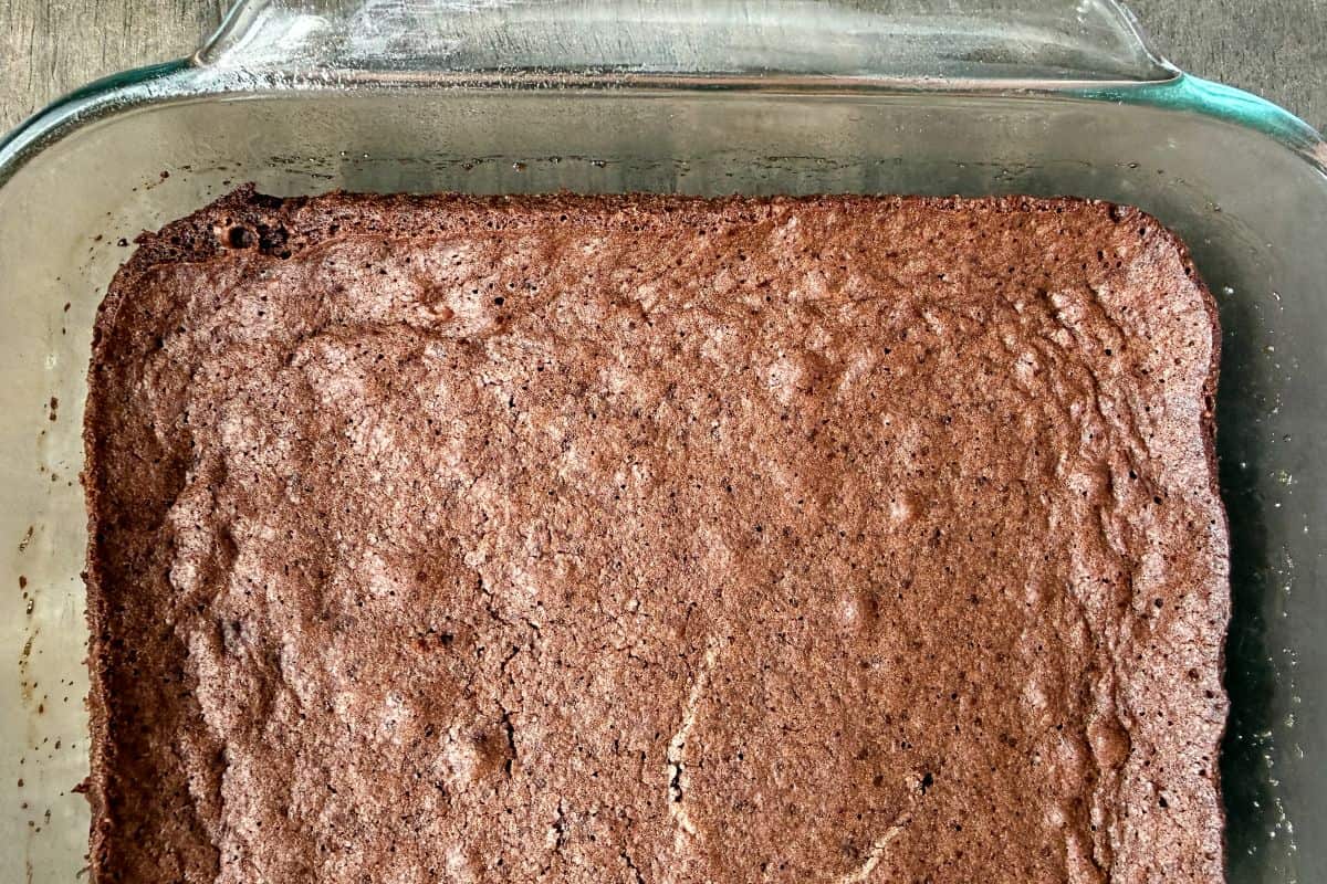 dairy free soy free brownies baked in a square glass dish