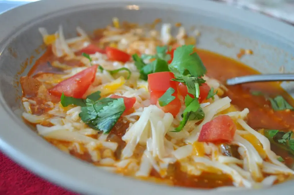 simplified chicken tortilla soup in a bowl