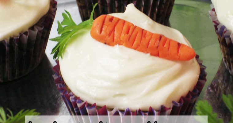 Carrot Cupcakes with Cream Cheese Frosting and Nut Free Marzipan Carrots