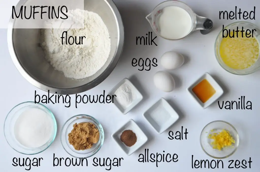 muffin batter ingredients overhead shot