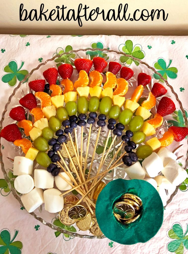 Tea Party Ideas for Kids Fruit Rainbow Skewers for St. Patrick's Day