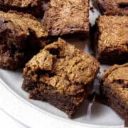 Pumpkin Spice Kiss brownies on a plate