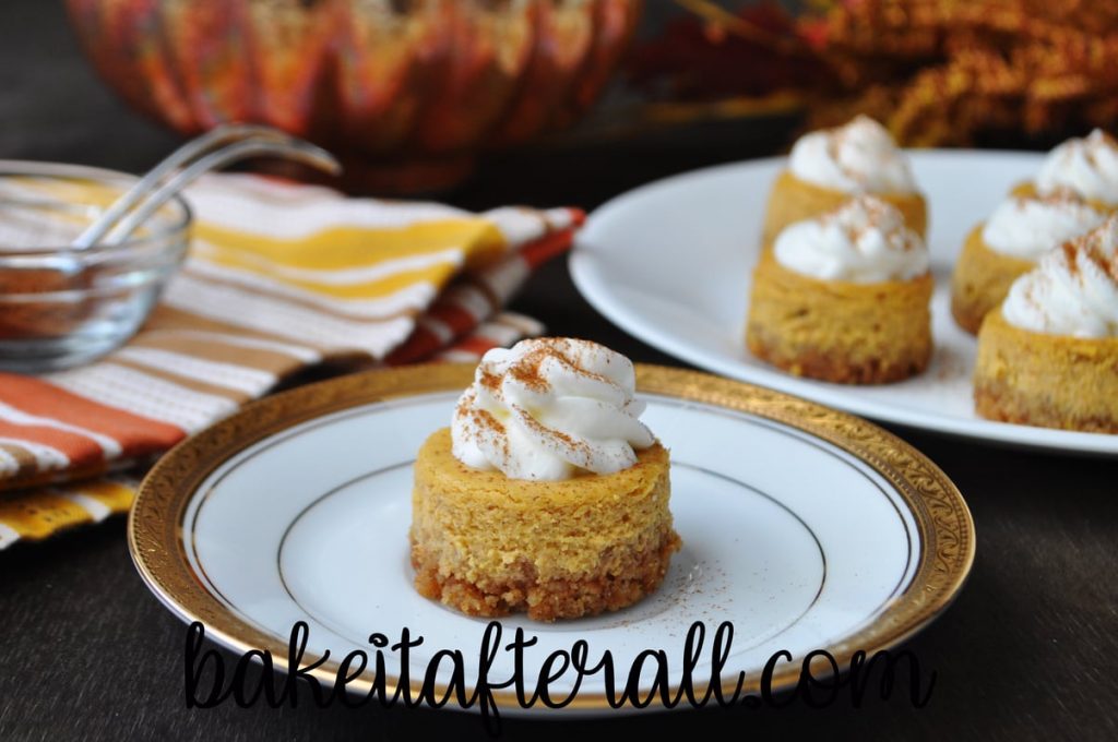 Mini Pumpkin Cheesecakes on white plate