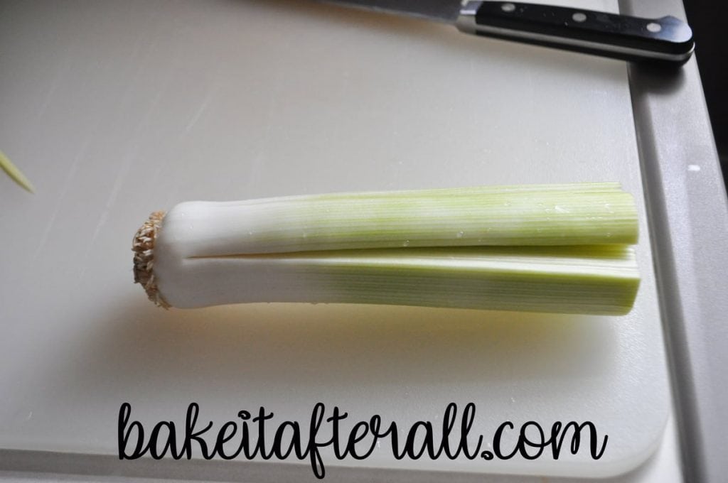 cut leek on cutting board