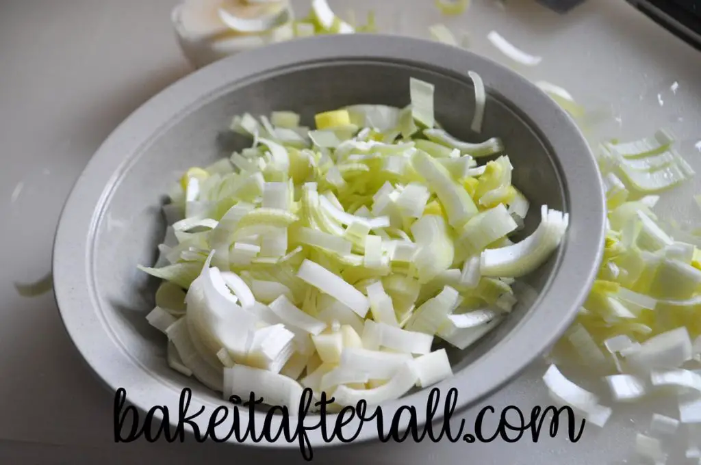 thin slices of leek in a bowl