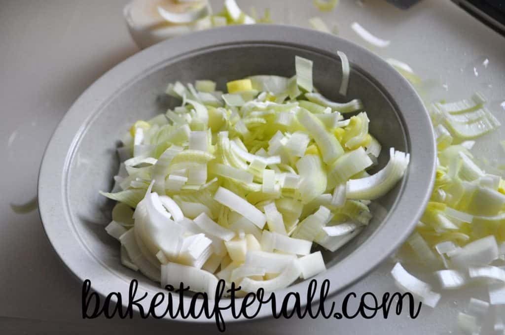 thin slices of leek in a bowl