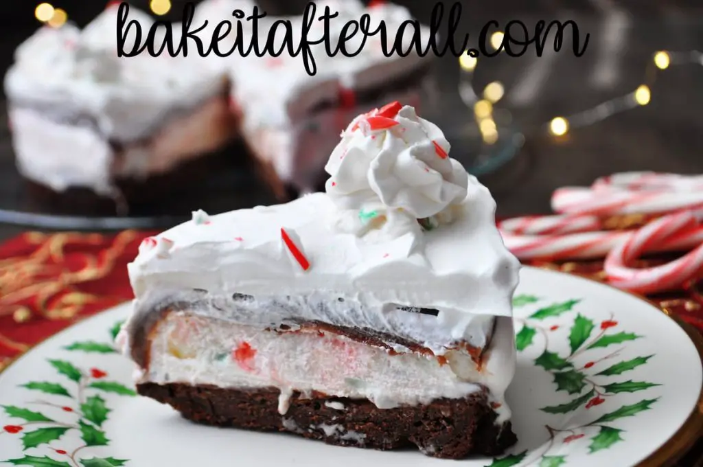 Brownie Peppermint Ice Cream Cake slice on a plate