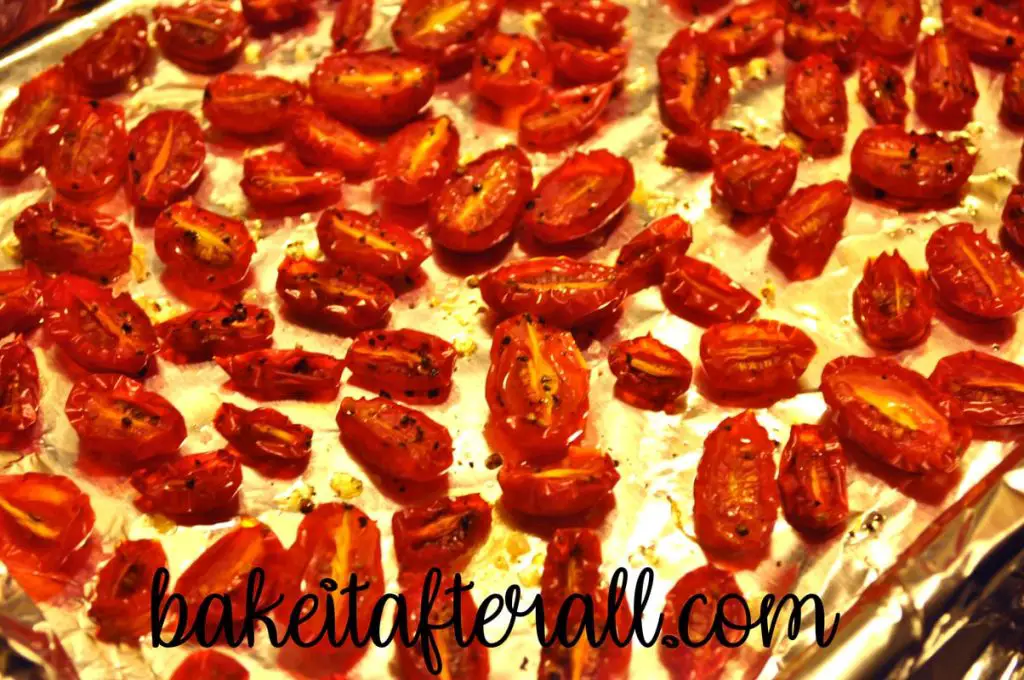Oven Dried Tomatoes after baking on a sheet pan
