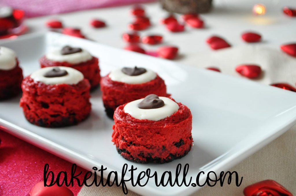 Mini Red Velvet Cheesecakes on a plate