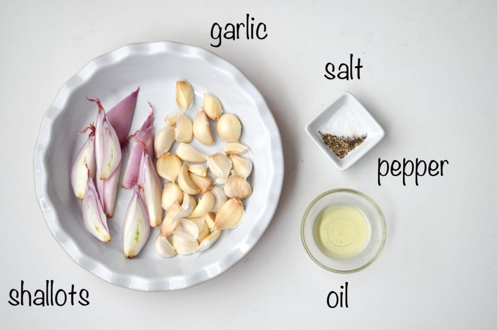 garlic, shallot, salt, pepper and oil ingredients