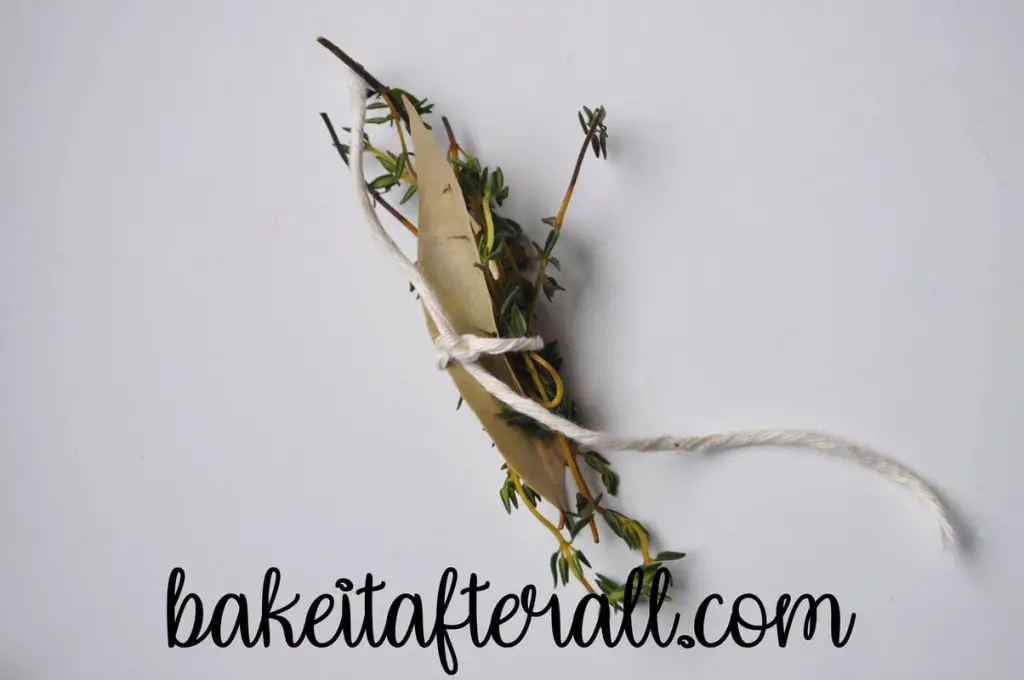 bouquet garni, bundle of herbs tied with kitchen twine