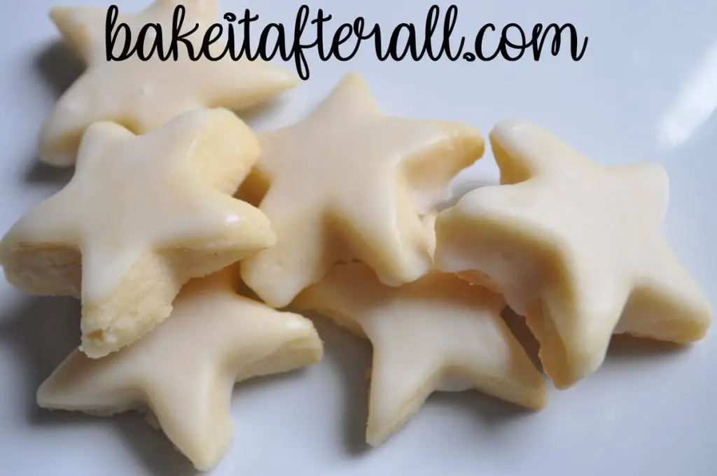 Iced Vanilla Shortbread Cookies shaped as stars